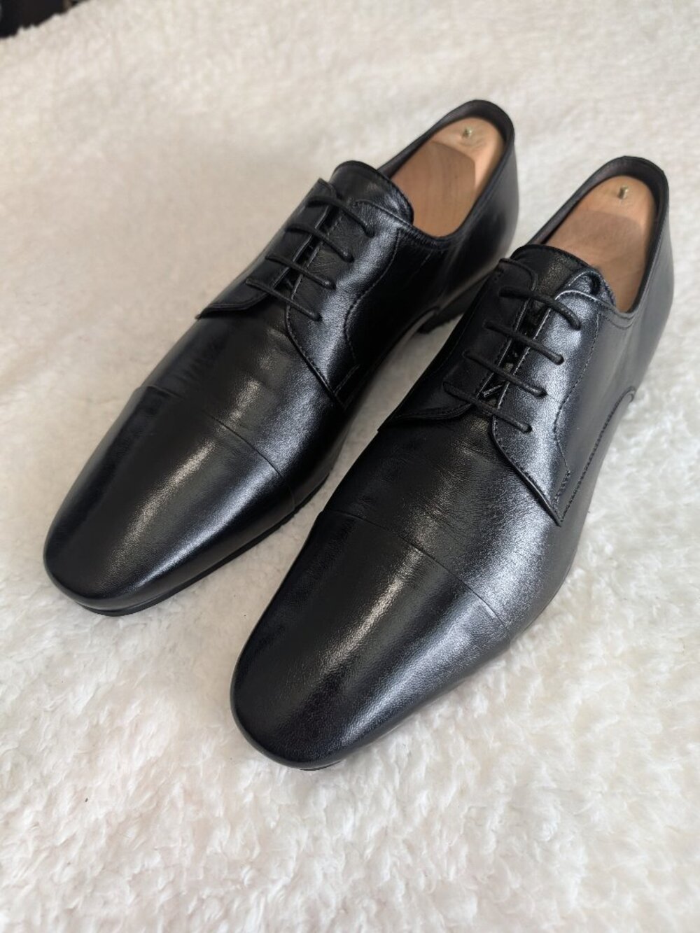 Bruno Magli Derby Dress Shoes Mens 10 M Black Leather Plain Toe Made in Italy